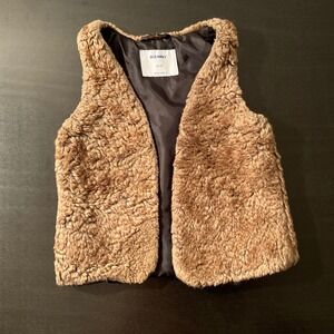 Old Navy Kids Faux Fur Vest Brown Sleeveless Outerwear Girl's Size XS (5)‎